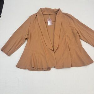 Open-Front Peplum Blazer in Camel/Tan